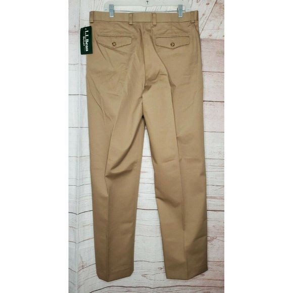 L.L. Bean WF Dress Chino Plain Front Classic Fit Men Dark Khaki Size 35 Pants - Picture 7 of 12